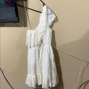 One shoulder white lace dress